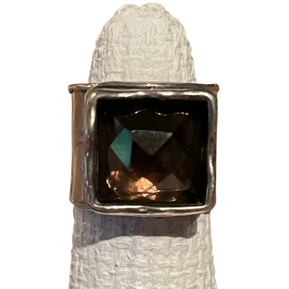 EUC - Retired Silpada Dusk Til Dawn Smokey Quartz Hammered Sterling Silver Ring